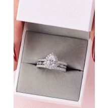 Newshe 3 Pieces 925 Sterling Silver Engagement Ring Set for Women Water Drop AAAAA Zircons Eternity Wedding Bands BR1079