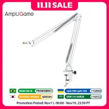 AmpliGame by FIFINE Metal Microphone Stand – Sturdy,Universal Mount Compatible for Studio, Streaming & Podcast Setup-CS1W White