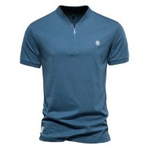 Aiopeson 100% Baumwolle Herren T-Shirt einfarbig lässig V-Ausschnitt Reiß verschluss T-Shirt für Männer neue Sommer hochwertige Marke Herren Tops T-Shirts