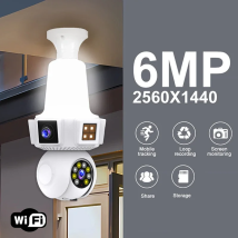 Three Lens Triple Screen 6MP Wireless Wifi E27 Light Bulb Camera V380Pro 360°  PTZ Bulb Camera Home Security CCTV Baby Monitor