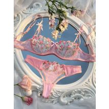 Sexy Dessous Frauen Dünne Transparente Spitze Durchsichtig Weibliche Erotische Unterwäsche Bh Und Panty Set Nachtwäsche Anzug Stickerei Floral