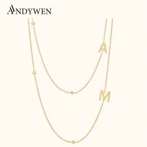 ANDYWEN 925 Sterling Silber Gold Buchstaben-Anhänger Choker Charm Initial A M Halskette 26 Buchstaben Damen Feiner Schmuck Alphabet