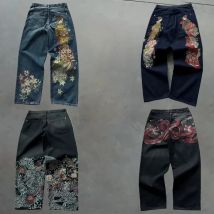 Y2K Baggy Jeans men vintage Embroidered high quality denim fabric American style jeans Gothic streetwear Hip Hop wide leg pants