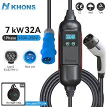 Khons EV Caricatore portatile Type2 7kw Caricabatteria per auto elettrica Custodia di ricarica 32A Cavo caricabatteria per auto elettrica monofase