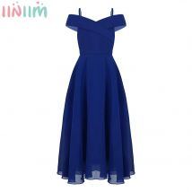 Elegantes Chiffon-Partykleid für Mädchen, schulterfrei, verstellbarer Spaghettiträger, bodenlanges Maxikleid für Hochzeit, Geburtstag, Abend