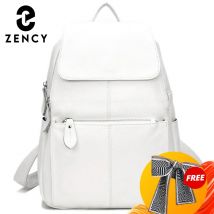 Zency Stilvoller schwarz-weißer Damen-Rucksack aus echtem Leder, A++-Qualität, Diebstahlschutz,