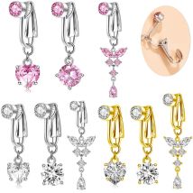 Faux Fake Bauch Piercing Schmetterling Herz baumelnd lange gefälschte Bauchnabel Piercing Clip auf Nabelschnur Nabel Knorpel Ohrring Clip