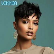 Lekker Clearance Kurze Pixie-Schnitt-gerade Bob-Perücke aus 100 % Echthaar mit Pony für Frauen, brasilianisches Remy-Haar, Natur-Tagesperücken