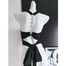 Sexy Pure Desire Chain Strap Backless Vest with Padded cups and Sparkling Stone Decorations (Ready to Wear)