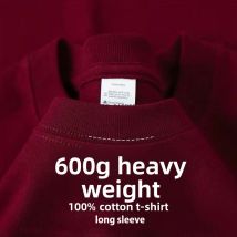 600G/㎡ Long-sleeved T-shirt Men's American Bundle Bottoming Shirt with Small Neckline Loose Pure Cotton Green Autumn Top Men's