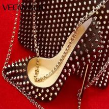 Veowalk Silvet Gold Revits Women Sexy 12cm Pointed Toe High Heels Ladies Shallow Stiletto Pumps Shiny Wedding Party Dress Shoes