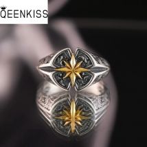 QEENKISS 925 Sterling Silver Vintage North Star Rings for Men Male Birthday Wedding Party Christmas Boyfriend Father Gift RG7018