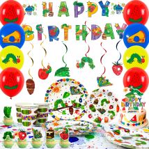The Very Hungry Caterpillar Party Supplies,73pcs Hungry Caterpillar Birthday Decorations & Tableware Set-Plates Tablecloth etc