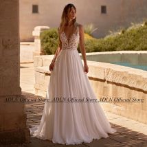 Sexy Boho Brautkleid ärmellose V-Ausschnitt Applikation Chiffon eine Linie Sweep Zug rücken frei Sommer Brautkleid Vestido de Noiva