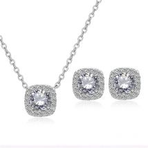 ZAKOL Fashion Yellow White Cubic Zirconia Square Stud Earrings Necklace Set for Women Shinny Round Crystal Wedding Jewelry SP314