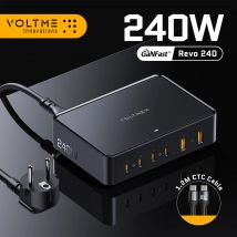 VOLTME 240W USB C cargador GaN 6 puertos estación de carga rápida de escritorio PD3.1 QC5 cargador de pared para MacBook Pro/Air Galaxy S23 Ultra