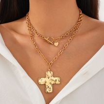 Purui 2 teile/satz Vintage Gold Farbe verstellbare Halskette für Frauen klobige dicke Kreuz Herz geformt ot Schnalle Anhänger Schmuck Geschenk