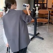 New Arrival Slim Fit Grey Blazer Jacket for Petite Women - Casual Chic Asymmetric Hem Design, Unique Small Size Office-Ready