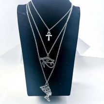 Layered Halskette Damen Ankh Kreuz Horus Auge Nofretete Anubis Anhänger Ägypten Schmuck Accessoires Urlaubsgeschenke