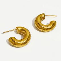 Peri'sbox Edelstahl, wasserabweisend, Schmuck für Damen, kräftiges Gold, PVD-beschichtet, kleine, klobige, dicke Creolen, Schmuck, strukturiert