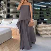Elegante Einfarbig Streetwear Casual Pendeln Set Sommer Mode Liebsten Weg Von der Schulter Unregelmäßigen Top Spiel Lose Lange Rock Set