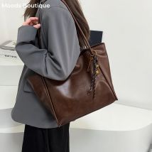 taschen damen einkaufstasche handtschen damen MOODS Vintage große Einkaufstaschen für Frauen weiches PU-Leder große Kapazität Shopper Schulter taschen mit Anhänger 2024 Winter neue Handtasche