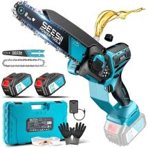 Motosierra eléctrica sin escobillas Seesii de 6 y 8 pulgadas, sierra eléctrica inalámbrica de 1000W, herramientas de poda para carpintería y jardín para Pin de batería Makita de 18V