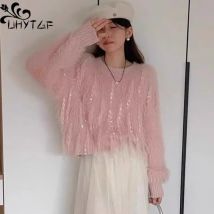 Neue koreanische Art Mode Strickwaren lose Quaste Feder lang ärmel ige weibliche Strick oberteil Frauen Pullover Pullover kurzen Pullover 3118