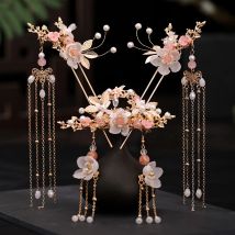 Chinesische Hanfu Haar Stick Haarnadel Ohrringe Haar Zubehör Set Lange Fransen Vintage Haarnadel Blume Handgemachte Hochzeit Haar Schmuck