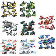 Mini-Bausteine, 6-in-1, DIY-Polizeiauto, Feuerwehrauto, Schloss, Modellsteine, Kinder, Lernspielzeug, Geschenke