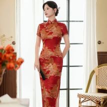 bodycon  large size long qipao vintage Floral Printed Slitting Hem Bodycon Sexy Vestidos national modern high-end cheongsam