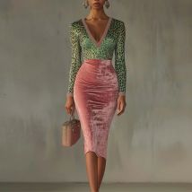 Y2K Frühling Und Herbst Neue Bequeme Casual Kleid frauen Sexy V-ausschnitt Nähte Schlank Wrap Hüfte Hohe taille Lange-ärmeln Kleider