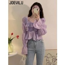 Joevilu lila Langarmhemd quadratischen Kragen süße Fee ausgestellte Ärmel Blusen Sommer koreanische Mode Slim Fit Damen oberteile