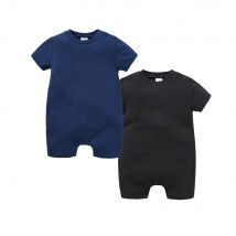 2 Pcs a set Baby Boy Girls Rompers Short Sleeve Summer Cotton Clothes 0-12 Months Blue Black Design Costume