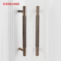 KEDLO solid brass European retro knurling Pull kitchen cabinet antique brass T-handle drawer copper long handle