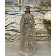 Zwei Stücke Meerjungfrau Abendkleider Cape Ärmel Elegante Perlen Kristalle Geburtstag Party Kleid Zweite Empfang Kleider Maßgeschneidert