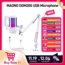 Maono Gamerwave DGM20S micrófono USB micrófono de condensador micrófono RGB micrófono con cancelación de ruido con ganancia de micrófono, luz RGB, una tecla silenciosa