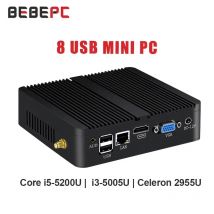 BEBEPC Lüfterloses Mini Intel i7 4500U i5 4200U 8USB Gigabit Ethernet HDMI VGA Display Win10/11