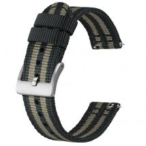 BISONSTRAP Nylon-Uhrenarmband, 18 mm, 19 mm, 20 mm, 22 mm, Schnellverschluss-Uhrenarmband, Ersatzuhren, gebürstete Schnalle, Schwarz und Silber