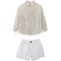 Jazz dance girls clothing version sequin shirt set children jazz  performance costume street dance children trendy clothing