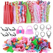 32 pezzi di vestiti e accessori per bambole casuali, 10 abiti alla moda 22 pezzi di scarpe, occhiali, collane, borsetta per bambola Barbie
