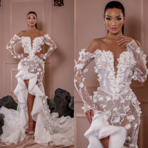 Abito da sposa da donna floreale 3D con sirena bianca elegante personalizzata con scollo a V e gambe esposte Abito da sposa sexy Vestido De Novia