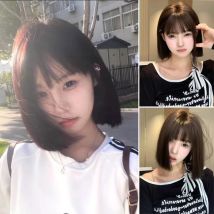 Parrucca sintetica da 12 pollici corta marrone nero con frangia per donna parrucca diritta Bob parrucche per feste cosplay quotidiane