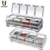 Kitchen Accessories Gourmet Acrylic Seasoning Box with 4 Serving Spoons Spice Jar Set Condiment Cruet Bottle Kitchen Supplies
