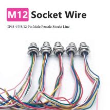 Waterproof M12 Male Female Connector Cable IP68 4 5 8 12 Pin Aviation Socket with 20CM Wire Open 12mm/16mm Panel Mount Sockets