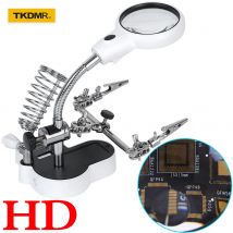 TKDMR Lente d'ingrandimento per saldatura con luce a LED 3.5X-12X Lente con clip ausiliaria Lente d'ingrandimento da tavolo Riparazione di saldatura di terza mano