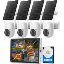 4MP Solar-Überwachungskamerasystem für den Außenbereich mit 4-teiliger Batterie, IP-PTZ-Kamera, 8-Kanal-NVR-Kit, automatische Verfolgung, WiFi-Überwachungskamera-Kit