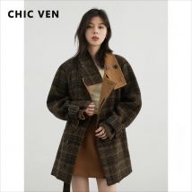 CHIC VEN Women Woolen Coat Loose Casual Single Breasted Stand Up Collar Double-sided Female Long Overcoat Autumn Winter 2024