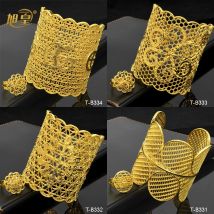 Xuhuang neue 24 Karat vergoldete Armreif mit Ring Set für Frauen Dubai Luxus Charm Armreifen Armband Party Bankett Schmuck Geschenke