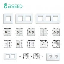 BSEED Panel de vidrio blanco con toma de Internet TV ST CAT5 piezas de función RJ45 enchufe USB doble enchufe de pared de la UE combinación libre DIY